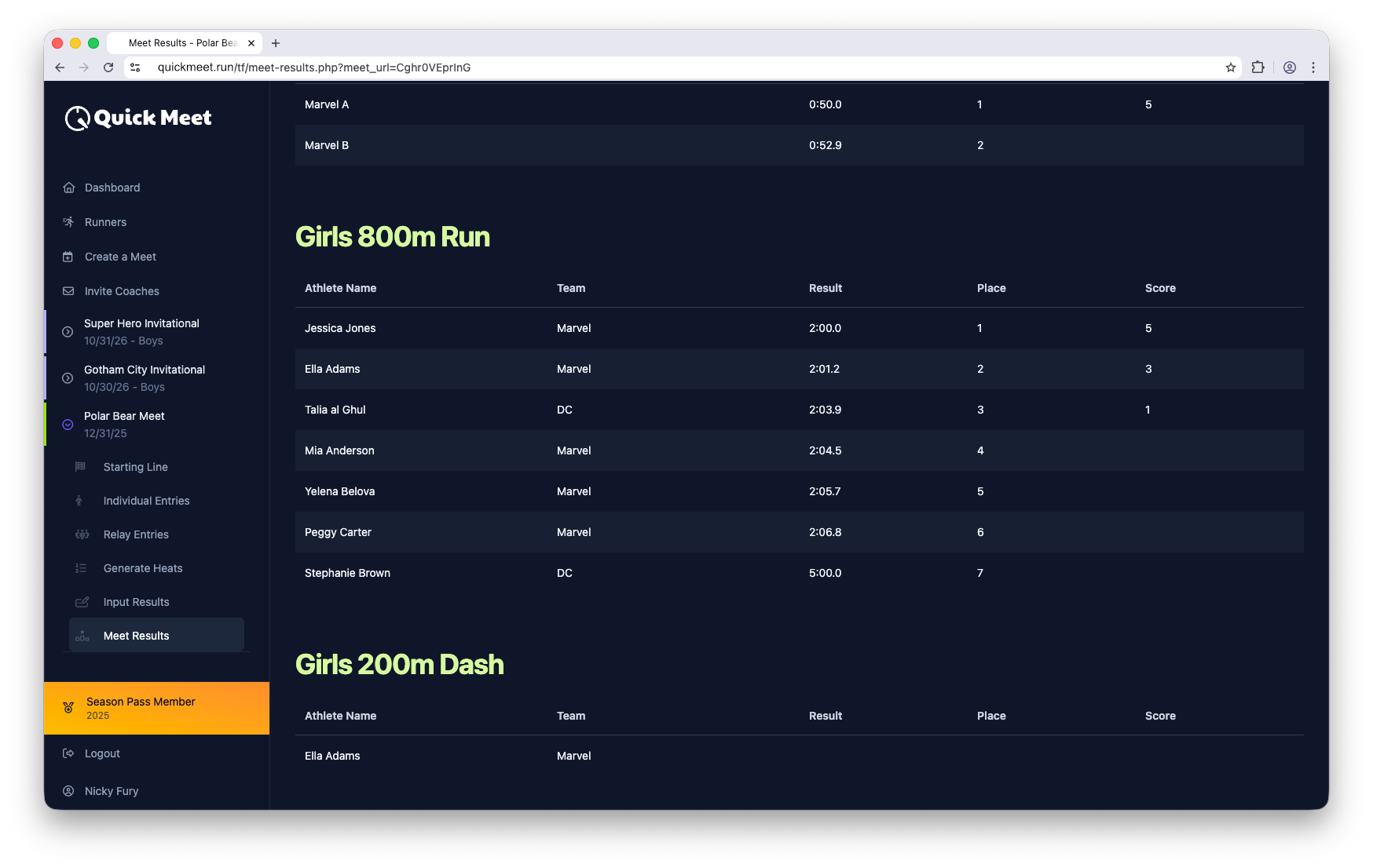 Screenshot showing results display